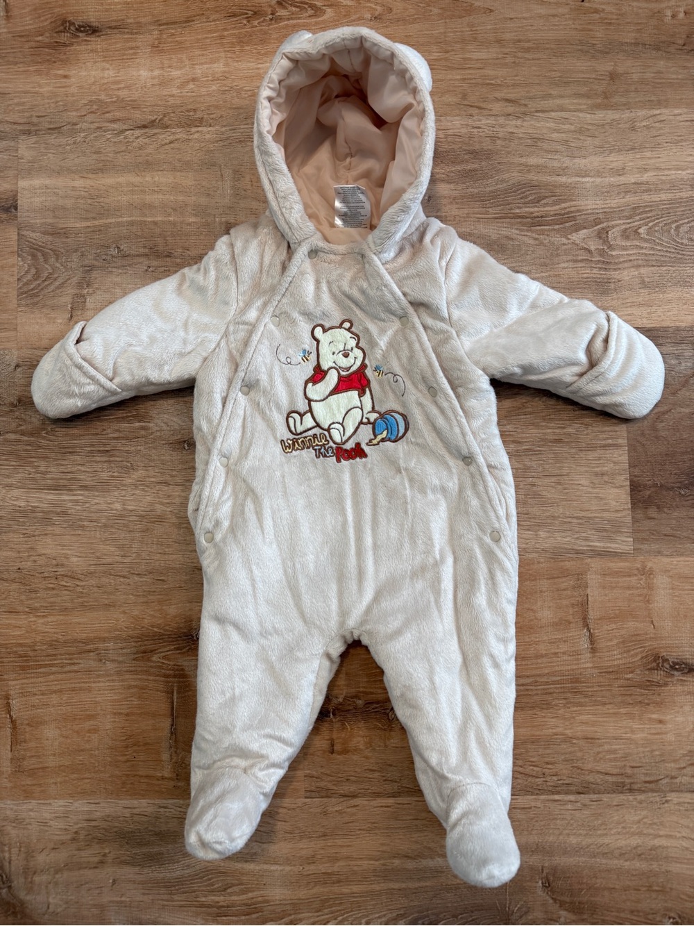 Vintage Disney Baby Plush Hooded Winter Suit with Winnie the Pooh Embroidery
